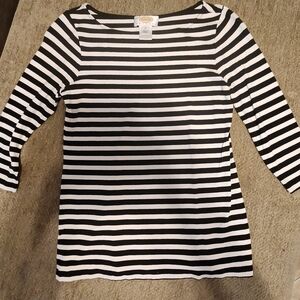 Talbots Black and White Striped Long Sleeve Top